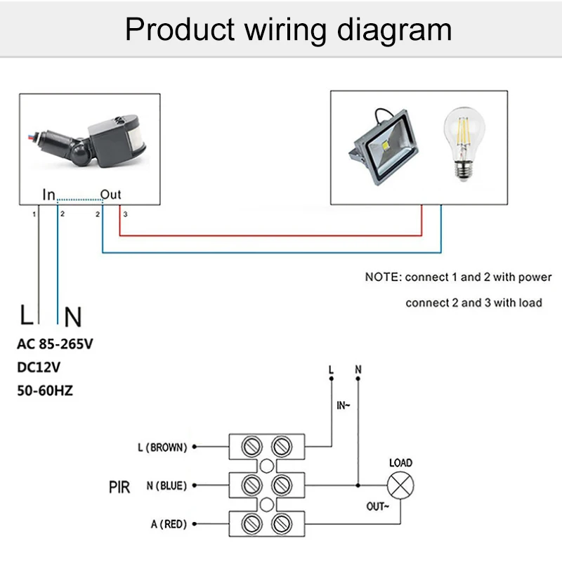 PIR Motion Sensor Switch Outdoor Indoor Infrared Light Switch With LED Light PIR Waterproof Motion Sensor Detector AC 85-265V