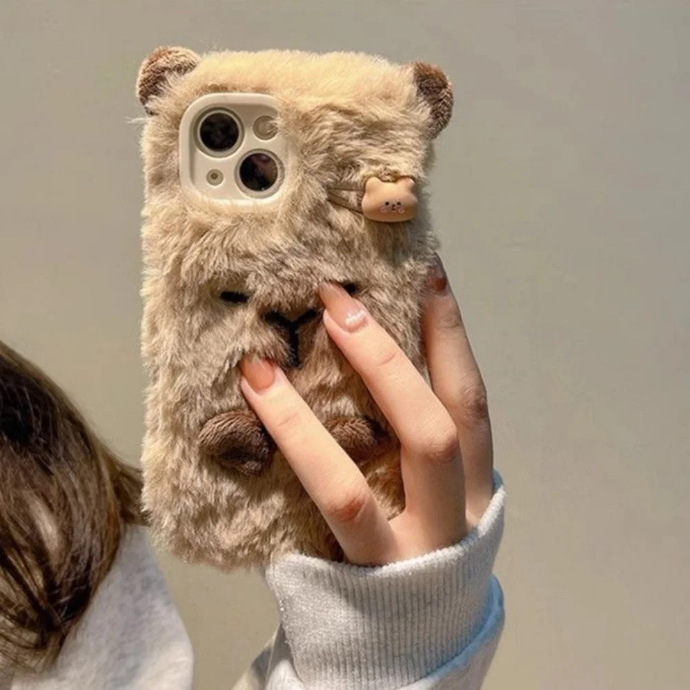 Luxury Capybara Fluffy Fur phone case protection for iPhone 16 15 13 12 11 14 Pro Max XS XR 16 7 8 Plus X SE Lovely Plush Coque