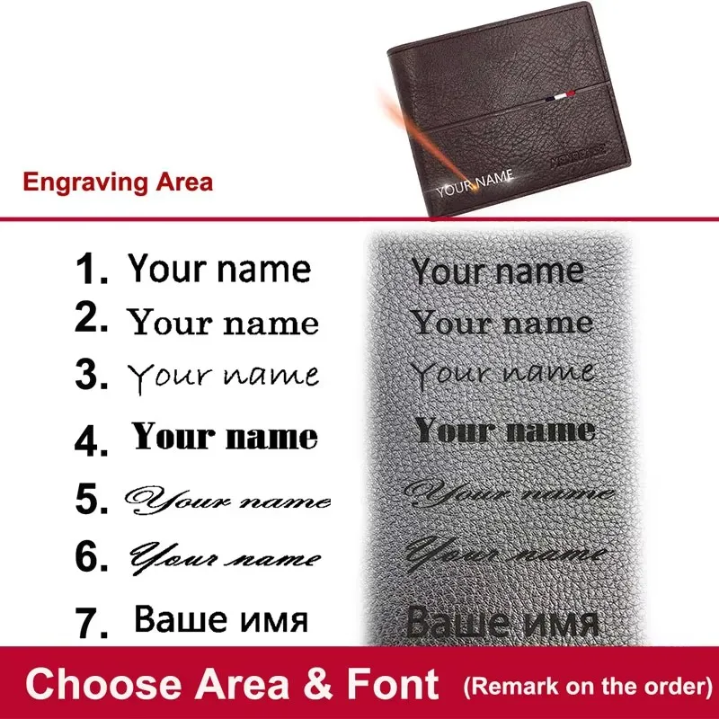 Name Engraving Short Men's Wallet High Quality Zipper Coin Pocket Credit Card Holder Simple Design Male Coin Purses view 2