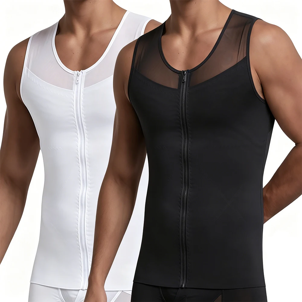Herren Body Shaper Kompressions-Tanktop mit Reißverschluss, atmungsaktives Mesh-Unterhemd, Bauchkontroll-Shapewear-Weste für den ganztägigen Gebrauch.