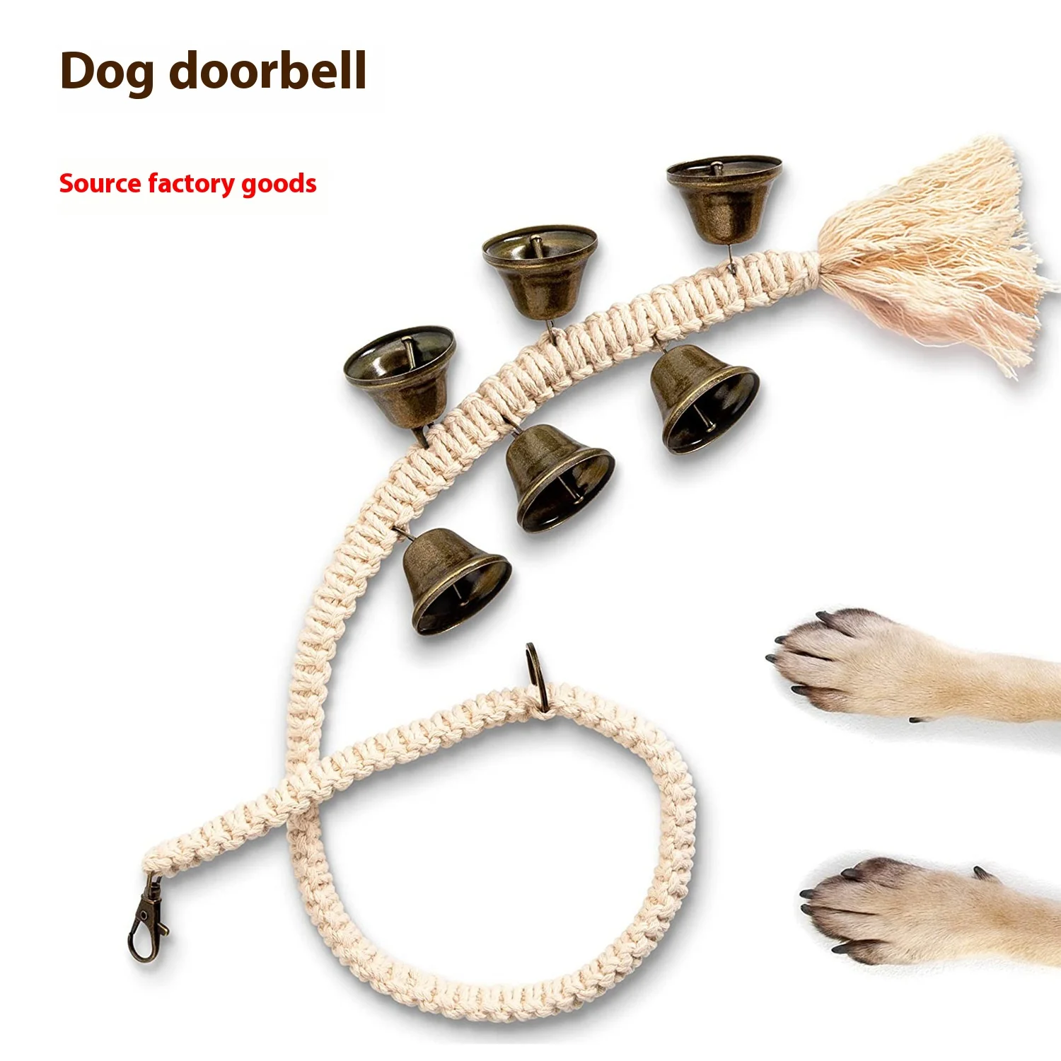 Dog doorbell hanging training bell hand-woven cotton rope with tassel going out bell doorbell