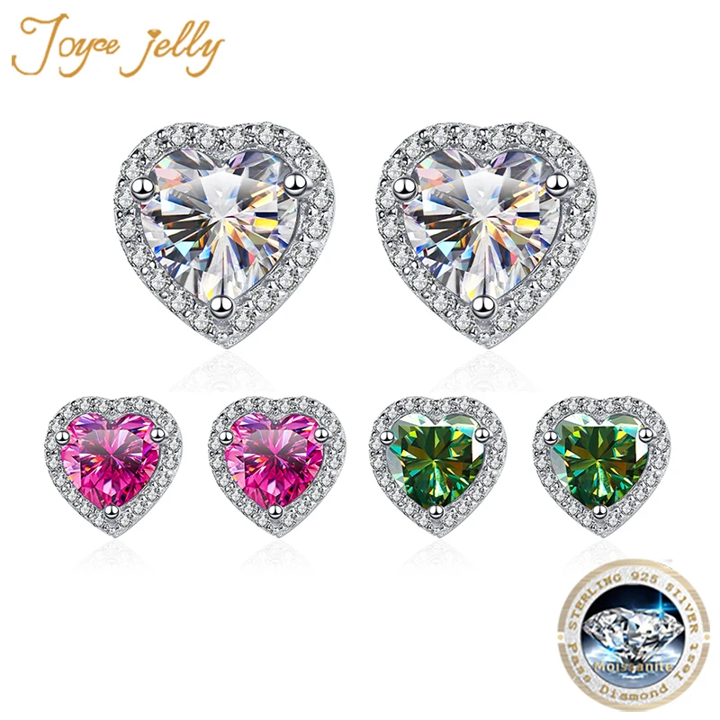 

JoyceJelly 1/2/4CT D Color Heart Cut Moissanite Earrings S925 Sterling Sliver Plated Pt950 Platinum Jewelry Female Wedding Gifts