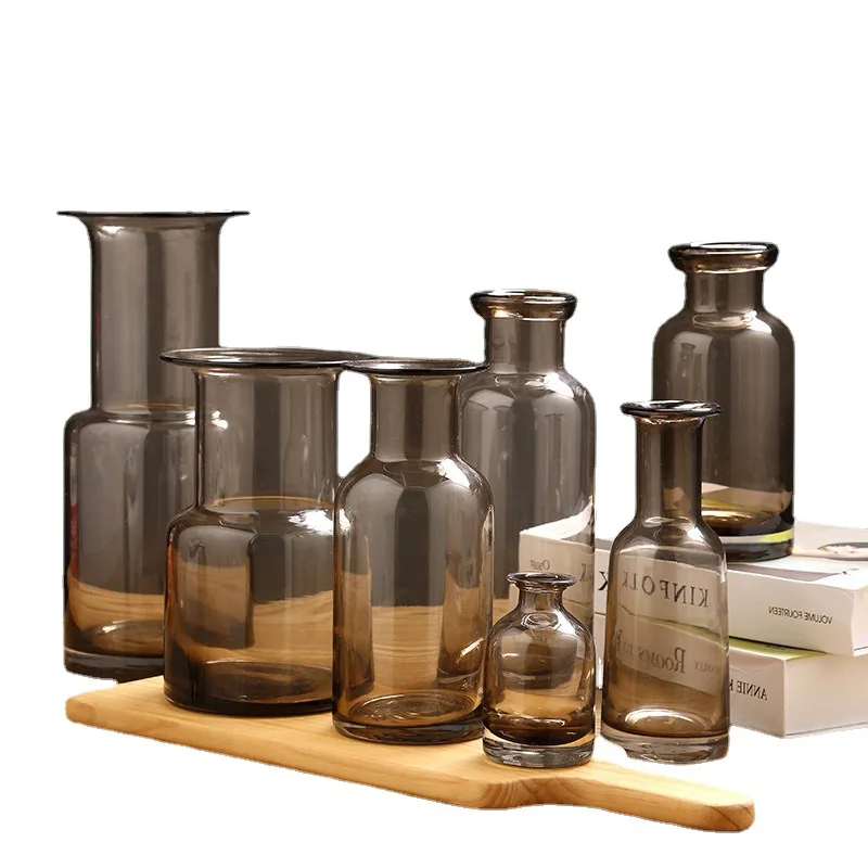 

ins Nordic style brown vase glass dried flower aromatherapy bottle flower arrangement cafe retro ornament photo prop bottle