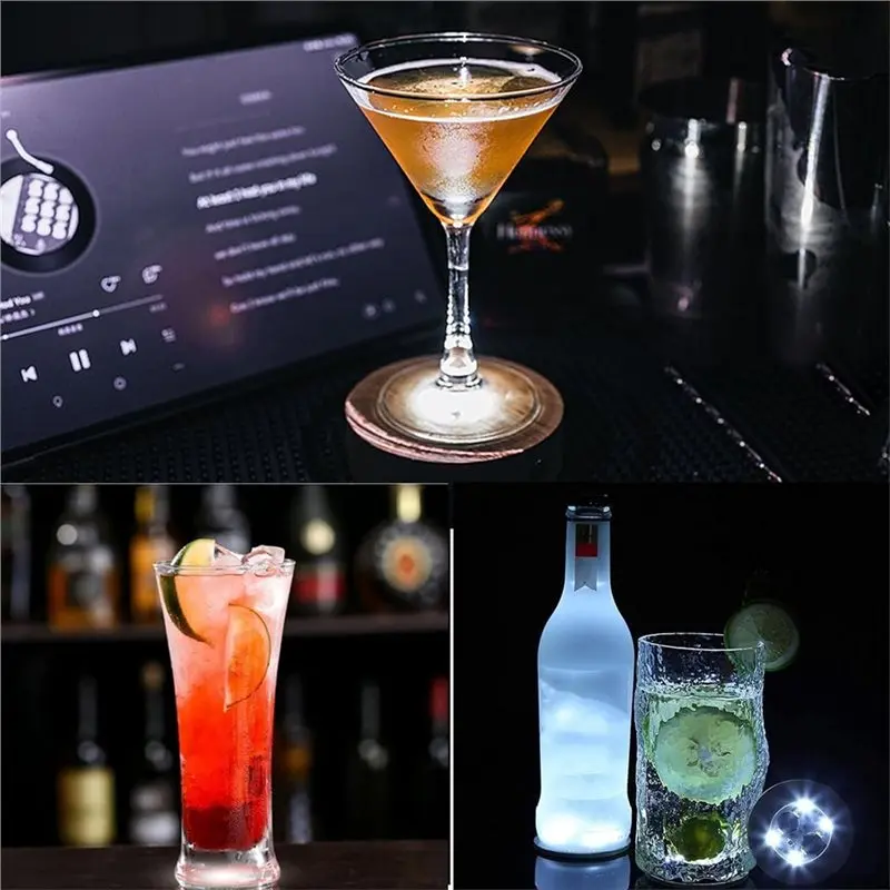 PORK-25Pcs LED Bottle Light LED Coaster Light Up Coasters Glorifier For Drinks LED Stickers