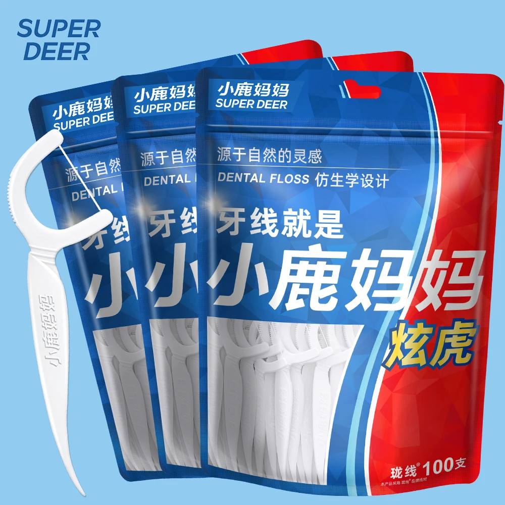 Super Deer Floss Stick - Disposable Floss Cleaning Stick - Toothpick to Remove Plaque and Food Residue - Oral Cleaning