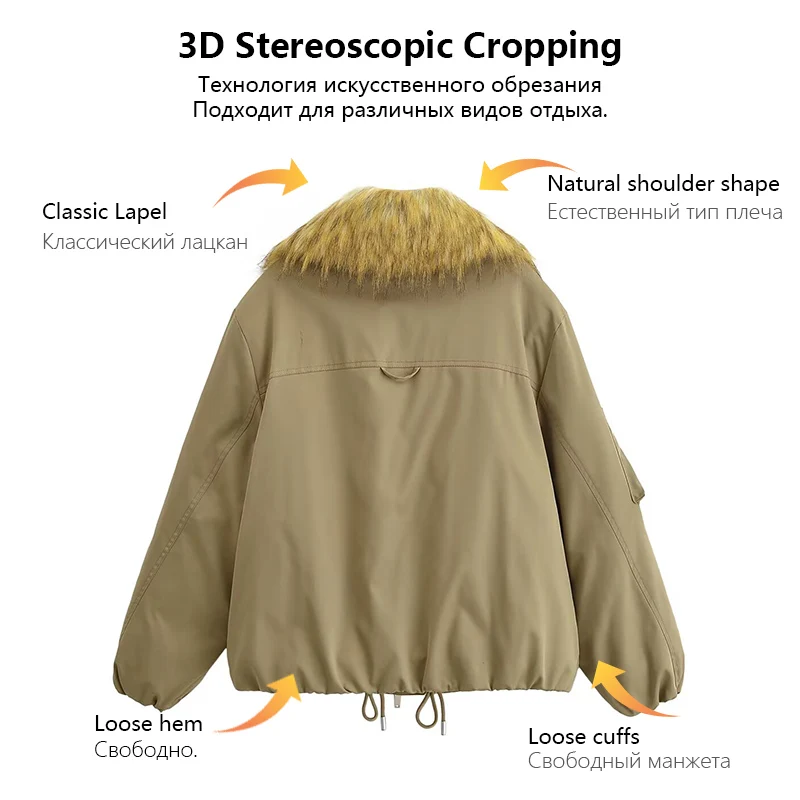 Womens Cotton Padded Jacket With Detachable Fur Collar Zip Up Cotton Jacket Stylish And Versatile Winter Essential Trafizaran