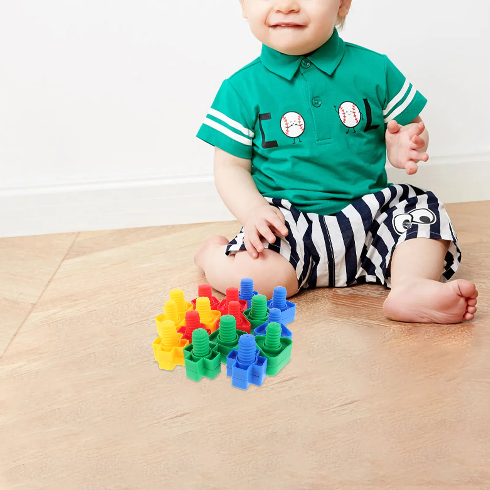 

32Pairs Large Plastic Bolts Nuts Montessori Construction Game Early Stem Education Fine Motor Skills Development Color Shape