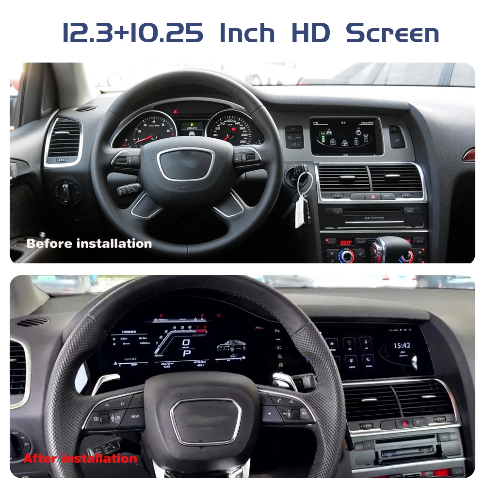For Audi Q7 4L  2005-2015 Car Dashboard LCD Digital Instrument Dual Screen Car Radio CarPlay Android Car Multimedia Player