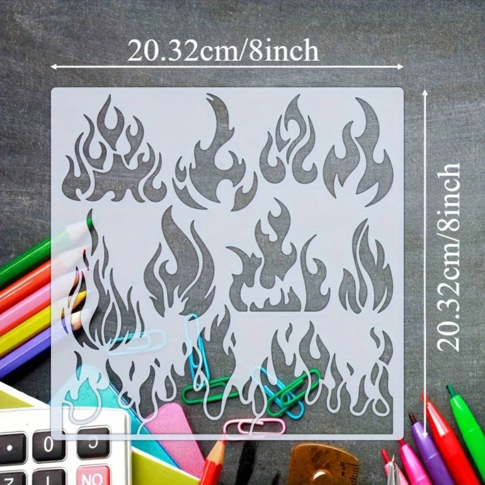 1 Stück Große Flammen-Schablone Wiederverwendbare Weiche Kunststoff-Vorlage für DIY Wandkunst Heimdekoration Malerei auf Holz Leinwand Stoff – Detail 4
