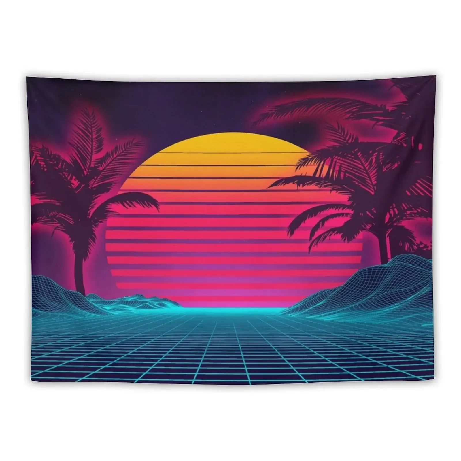 futuristic landscape 1980s style. Digital retro landscape cyber surface Tapestry Room Decorator Aesthetic Room Decor Tapestry