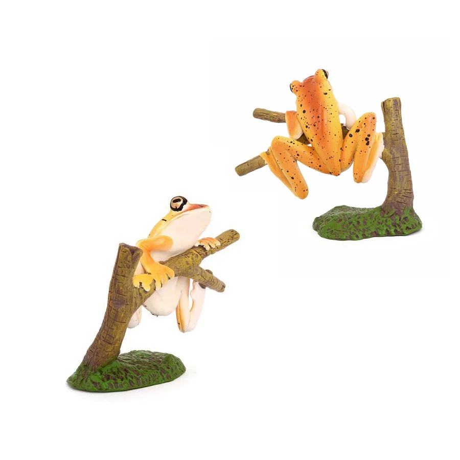 Realistic Plastic Rainforest Woodland Animals Toy Bullfrog Tree Frog Pacman Frogs Model Figures Garden Flowerpot Plants Decor