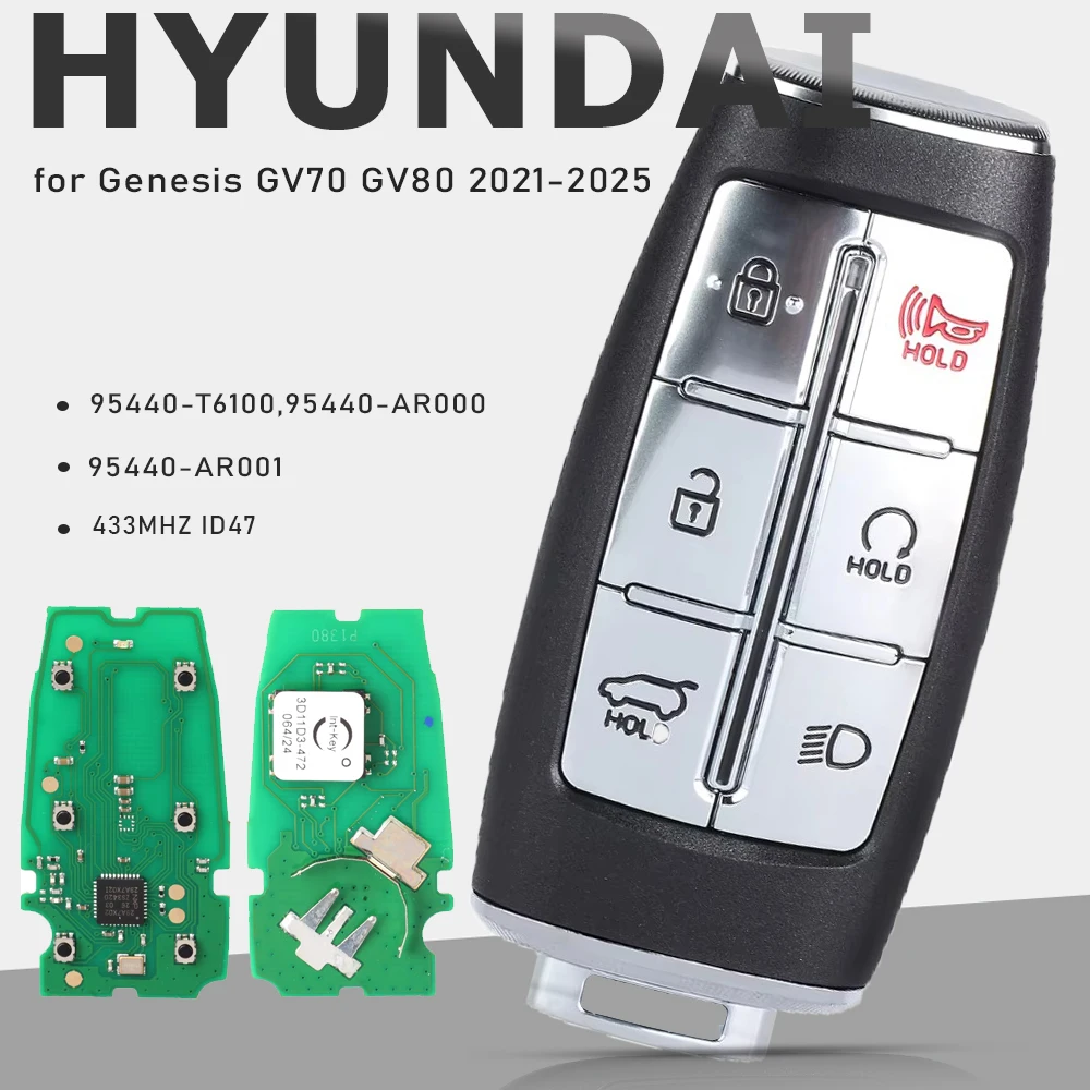 KEYECU for Hyundai Genesis GV70 GV80 2021-2025 95440-T6100, 95440-AR000, 95440-AR001 Smart Remote Key 433MHz ID47 6 Button Fob
