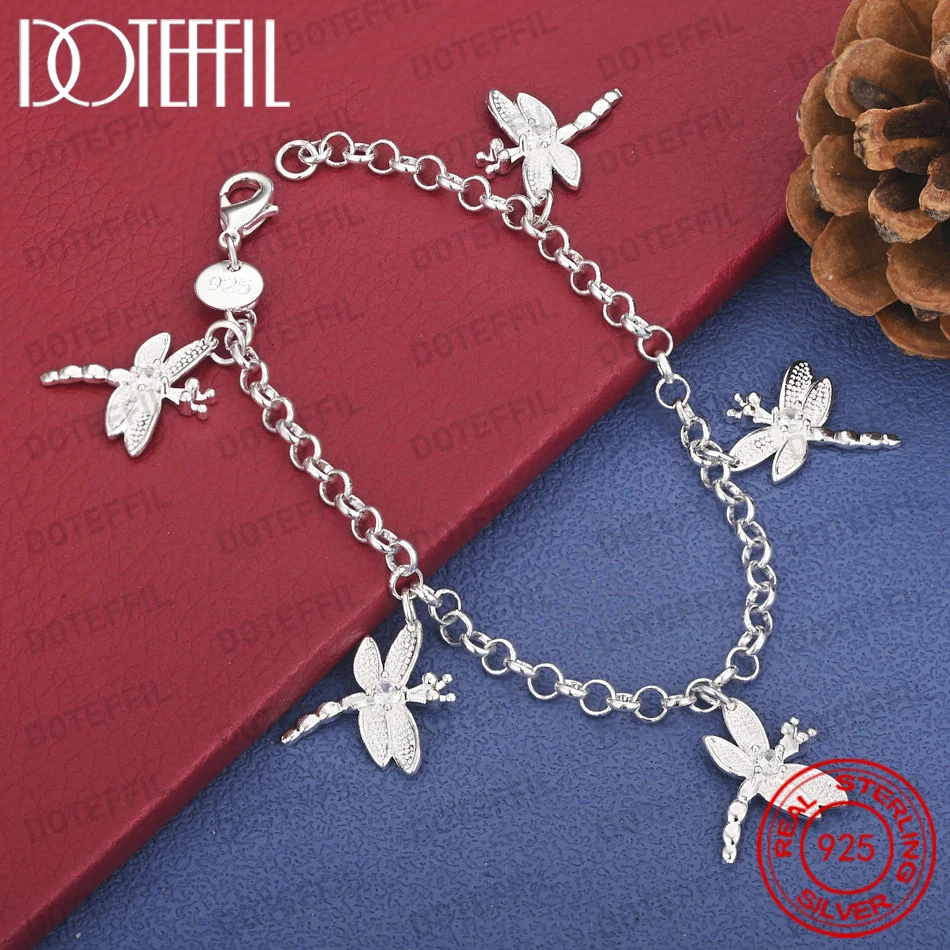 Elegant 925 Sterling Silver 8-inch Exquisite Dragonfly Zirconia Bracelet - Stylish Women's Party and Wedding Jewelry