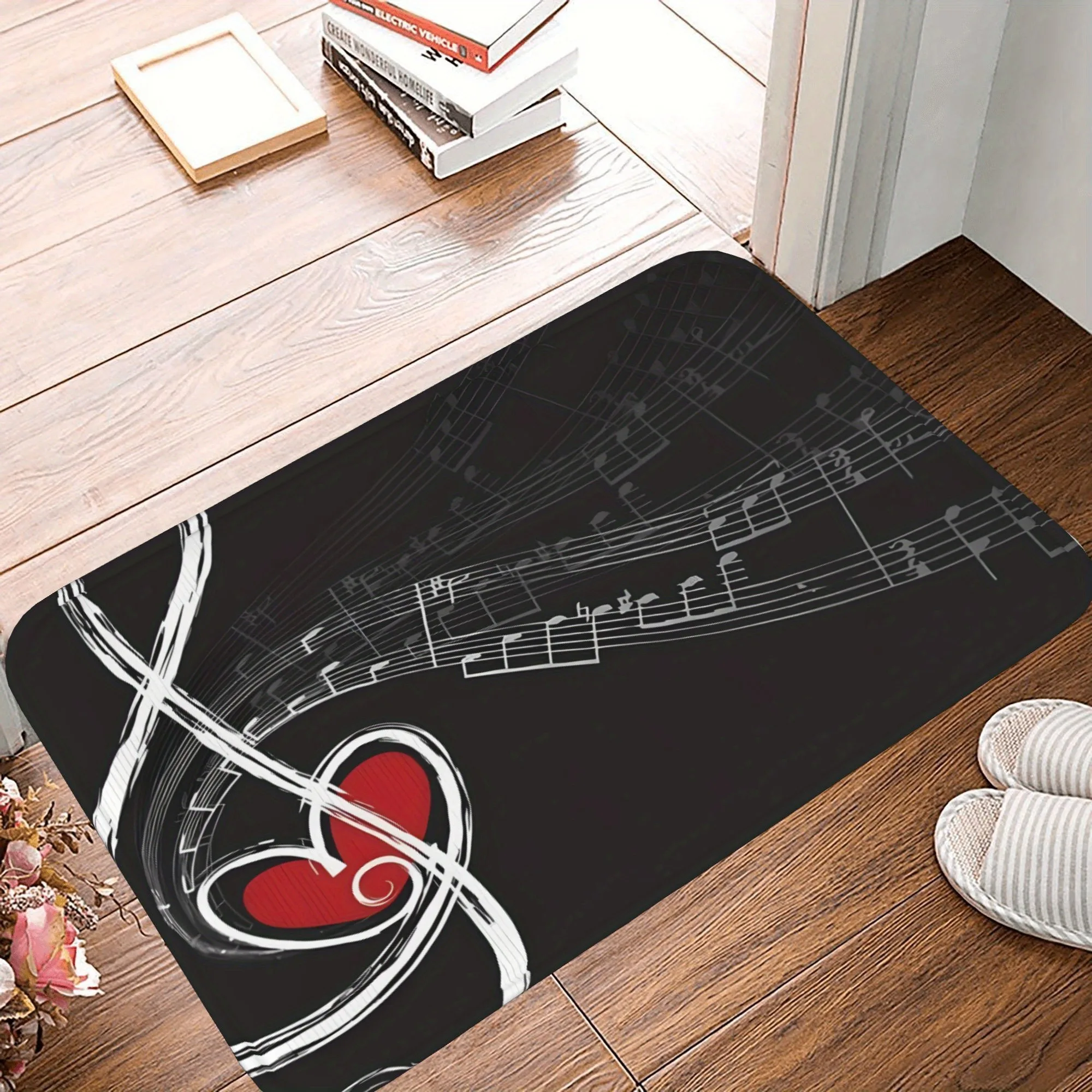 

1PC Melodic Heartbeat Music Kitchen Rug Non-Slip Door Mat Pop design Bathroom Rug Bath Mat Carpet for Home Sink Laundry Decor