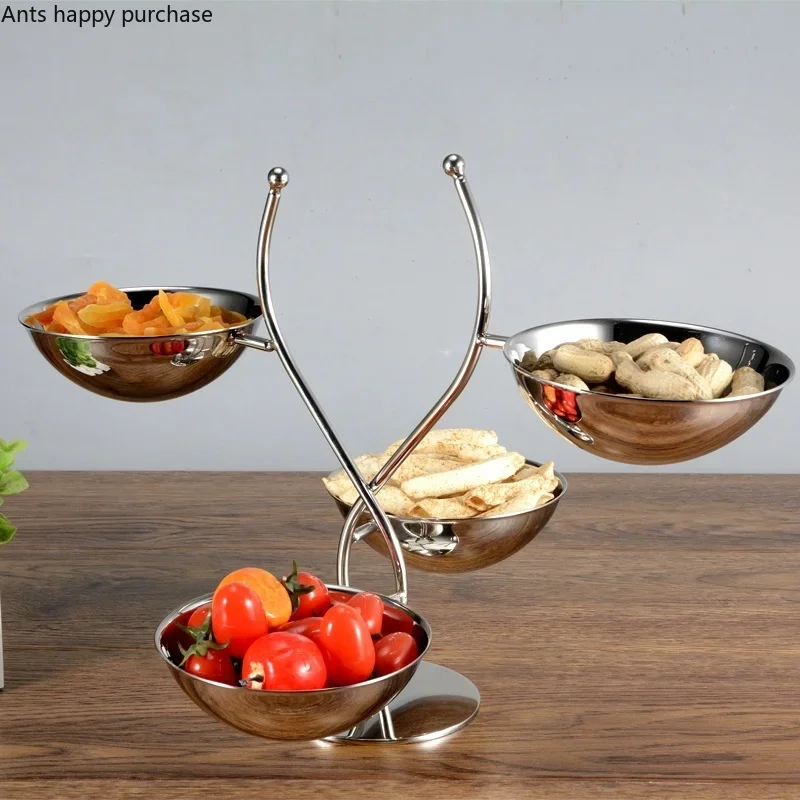

Stainless Steel Snack Tray Bar Ktv Fruit Dish Metal Fruit Plate Dim Sum Dish Dried Fruit Candy Rack Partition Dessert Snack Rack