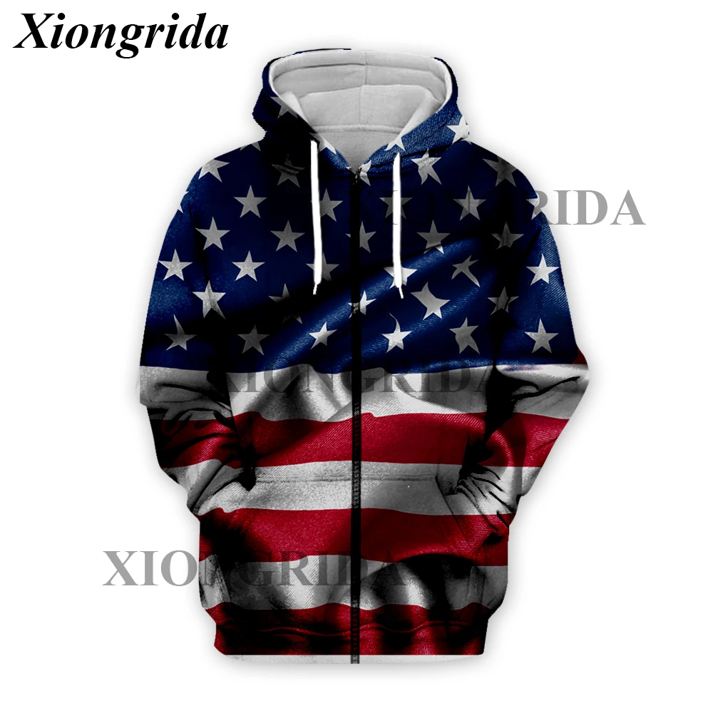 Newest USA Flag Zip Hoodies Sweatshirt Men Oversized Pullovers Hoodies Casual American Stars and Stripe 3D Hooded Unisex Streetw