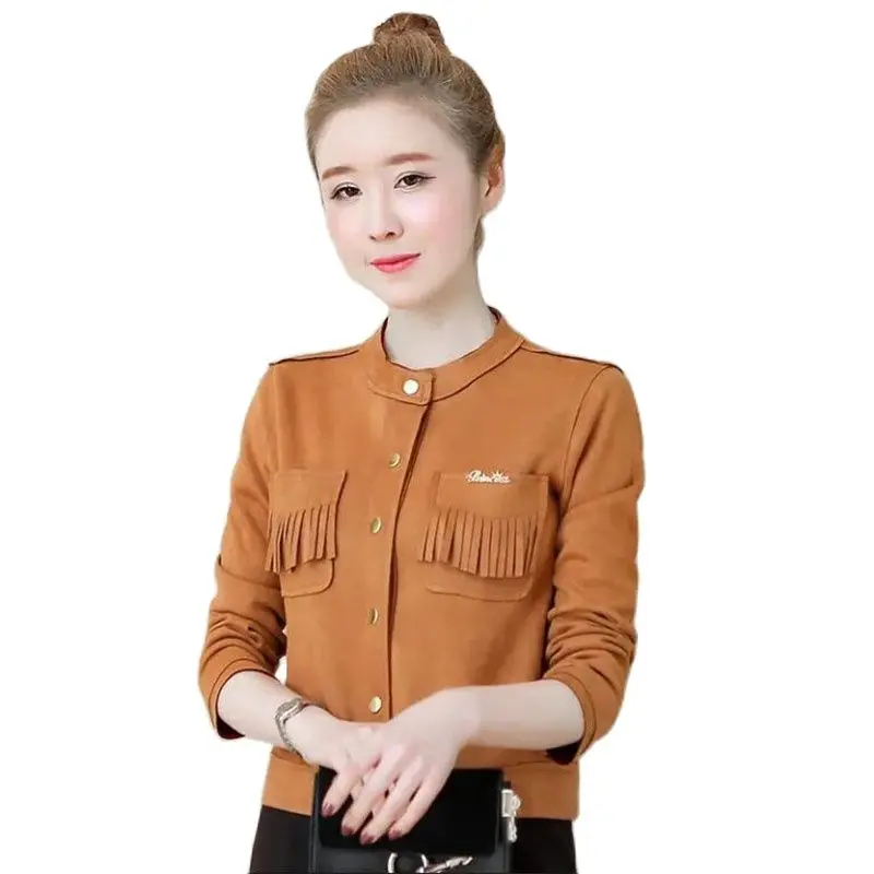 

Restore Fashion Tassels Deerskin Coat New 2023 Spring Autumn Jacket Women's Short Outerwear Cardigan Female Tops Euro-American