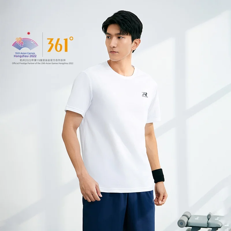 

361 Degrees Men's Sports T-Shirt Round Neck Light Breathable Comprehensive Training Top Short-Sleeved Male White Black 652324126