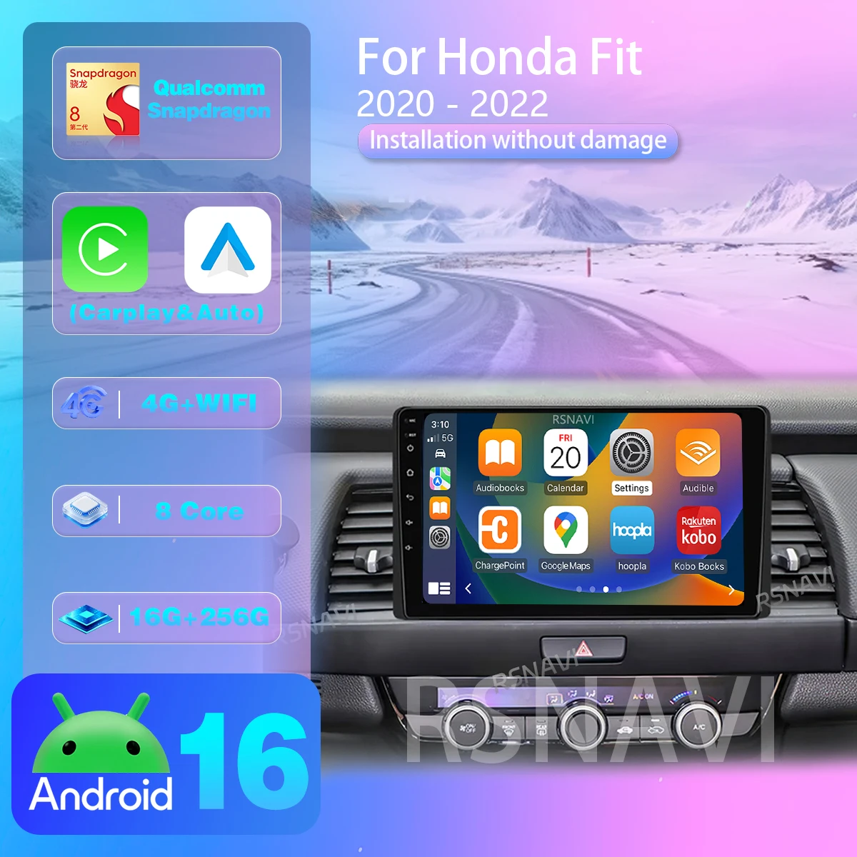 Android 16 Carplay Auto Multimedia Player For Honda Jazz 4 2020 - 2021 Qualcomm Autoradio GPS Car Radio with Wireless CarPlay