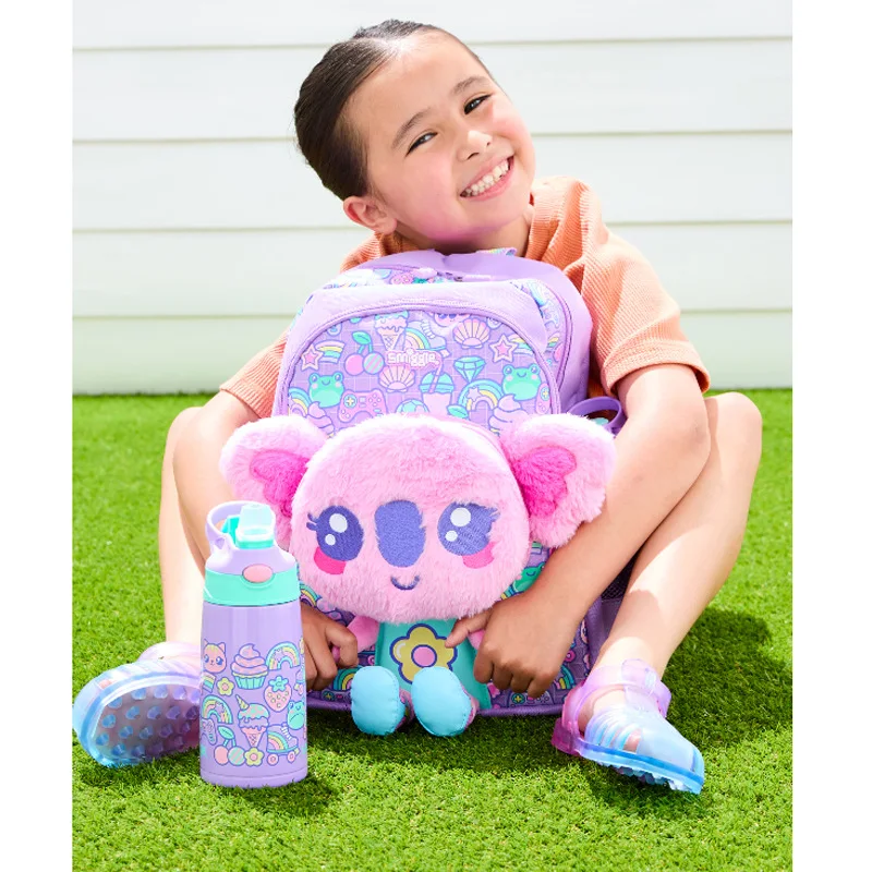 

New Australian Smiggle Backpack Cartoon Cute Purple Frog Backpack For Elementary School Students Water Cup Casual Backpack Set ﻿