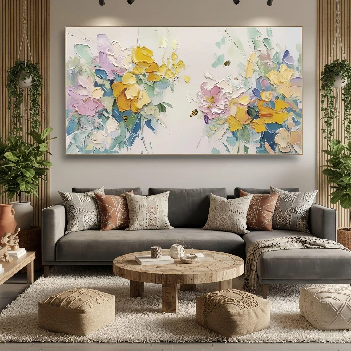 3D Textured Canvas Painting Wall Art Inspirational Pastel Jesus in Nature Oil Painting Christian Faith Wall Decor Wabi sabi Room