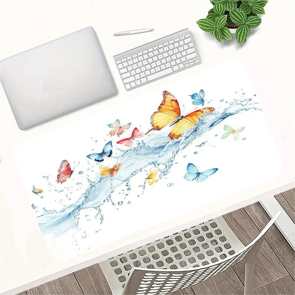 1pc Butterfly and Splash Water Design Desk Mat, Multi-Functional Computer Mouse Pad, with Non-Slip Rubber Base, for Home and Off