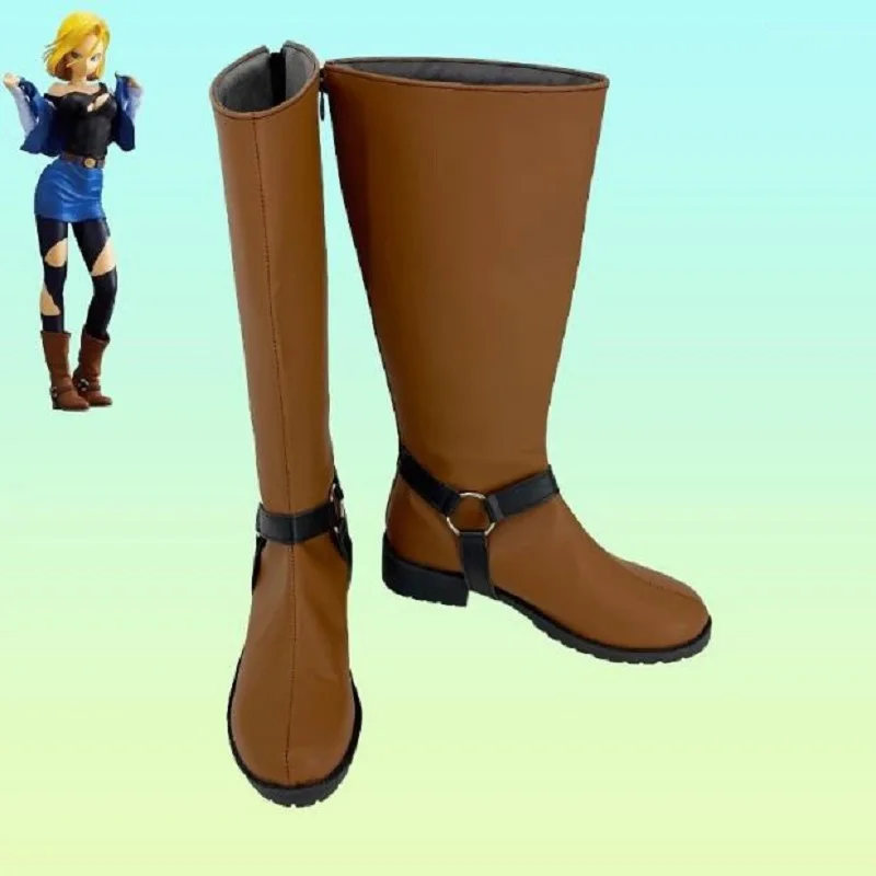 

JP Anime DBZ Human Robot No.18 Lazuli Cosplay Costume Shoes Brown Handmade Boots