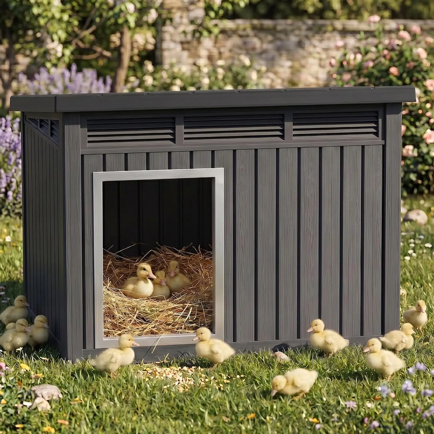 Resin Poultry Coop with Hydraulic Rod & Elevated Floor, Weatherproof Roof with Vents, Backyard Shelter for Chicken  Customized