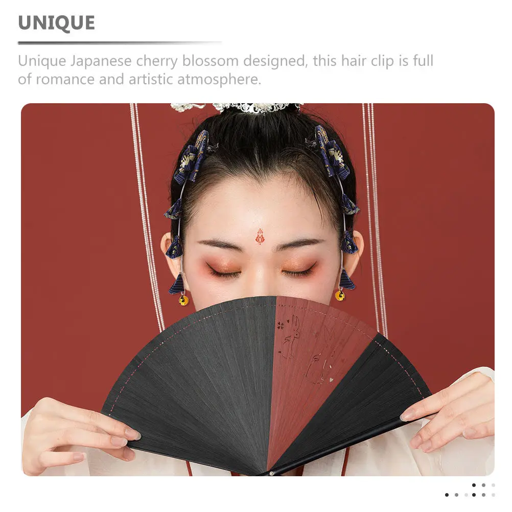 

Fan Shaped Hair Clip Japanese Hairpin with Tassel Cherry Blossom Design Elegant Metal Cloth Hair Accessory for Women