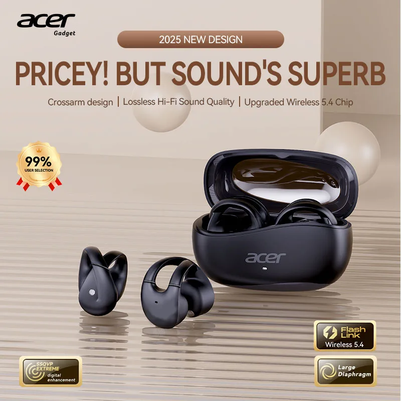 Acer Ohr555 Wireless Bluetooth Earphones with Ear Clip Design, Hifi High-Definition Noise Reduction, Comfortable to Wear