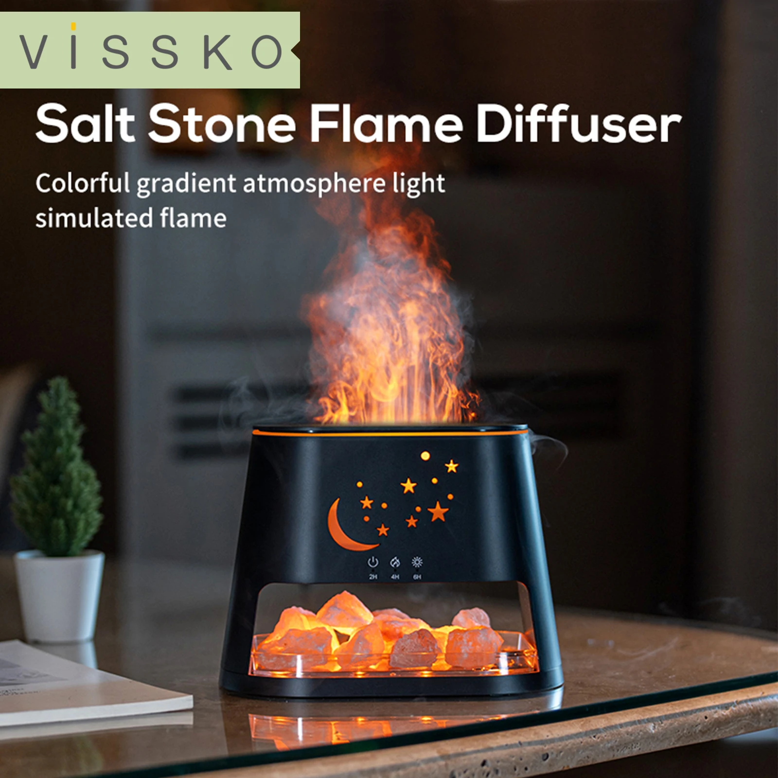 

VISSKO Новая машина для ароматерапии с пламенем соленой лампой - настольный USB-влажнитель с многоцветным пламенем высокой влажности с эфирным маслом