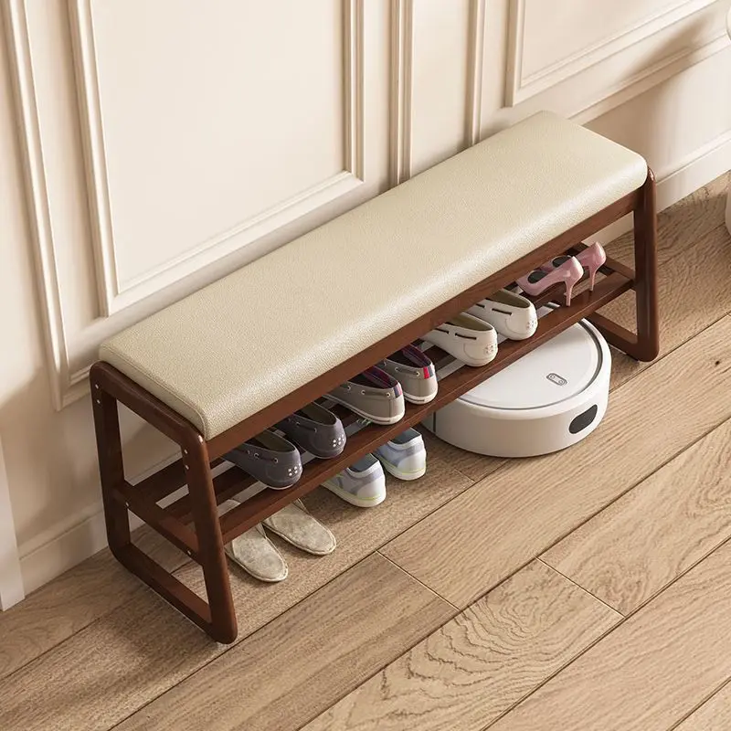 

Nordic Solid Wood Shoe Changing Stool Entrance Door Soft Bag Stool Entrance Shoe Cabinet Bench Integrated Shoe Changing Stools