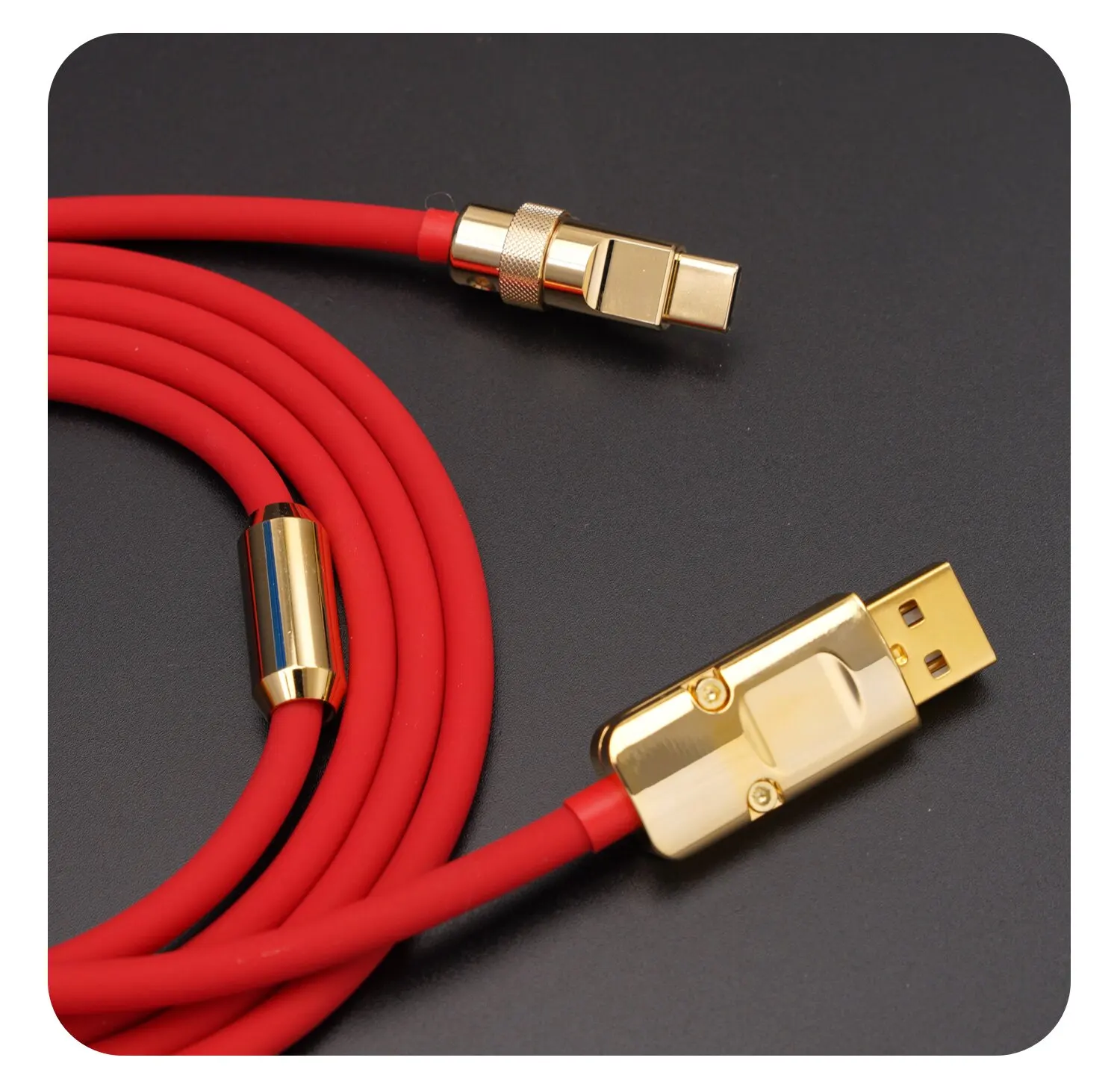 Custom Ultra-Silicone Gold-Plated 8K Keyboard Data Cable, USB-A to Type-C,Heavy-Duty Metal Connector,High-Speed Gaming Wire Gift