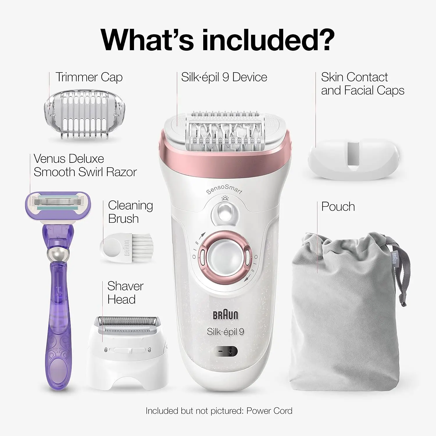 Silk-épil 9 9-870, Facial Hair Removal for Women, Hair Removal Device, Wet & Dry, Women Shaver & Trimmer, Cordless, Rechargeable