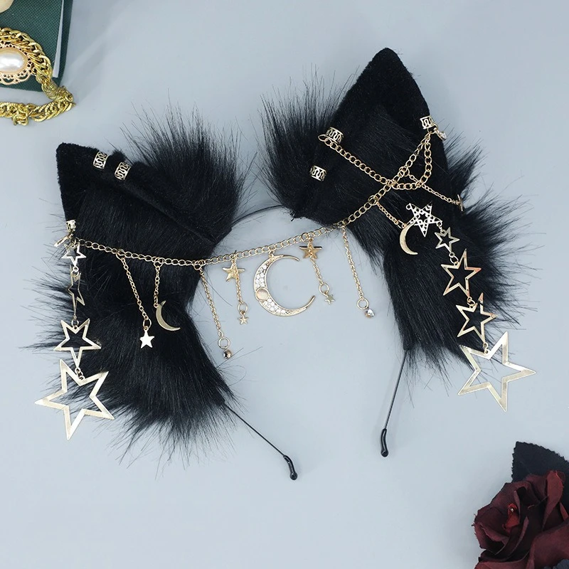 

Women Harajuku Steampunk Headwear Bead Chain Hair Bands Plush Headband Y2K Lolita Furry Subculture Spicy Girls Gothic HairBands