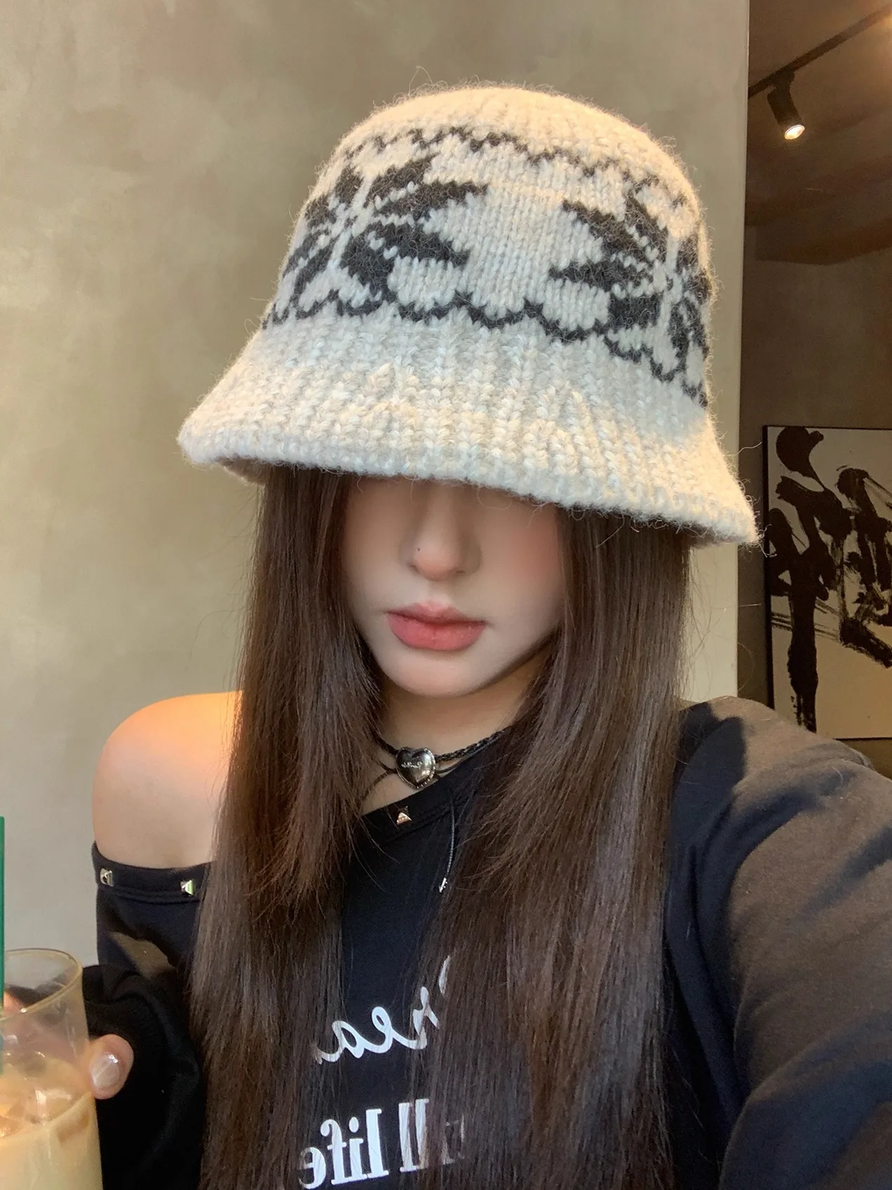 Warm Knitted Fisherman Hat Women's Winter Vintage Ethnic Style Versatile Bucket Hat White Thickened Woolen Cap Adjustable Fol...