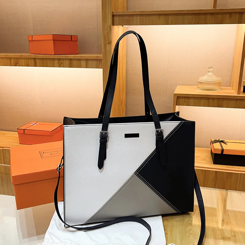 

2024 Business Textured Briefcase Large Capacity Contrast Tote Handheld Diagonal Straddle Single Shoulder Women's Commuting