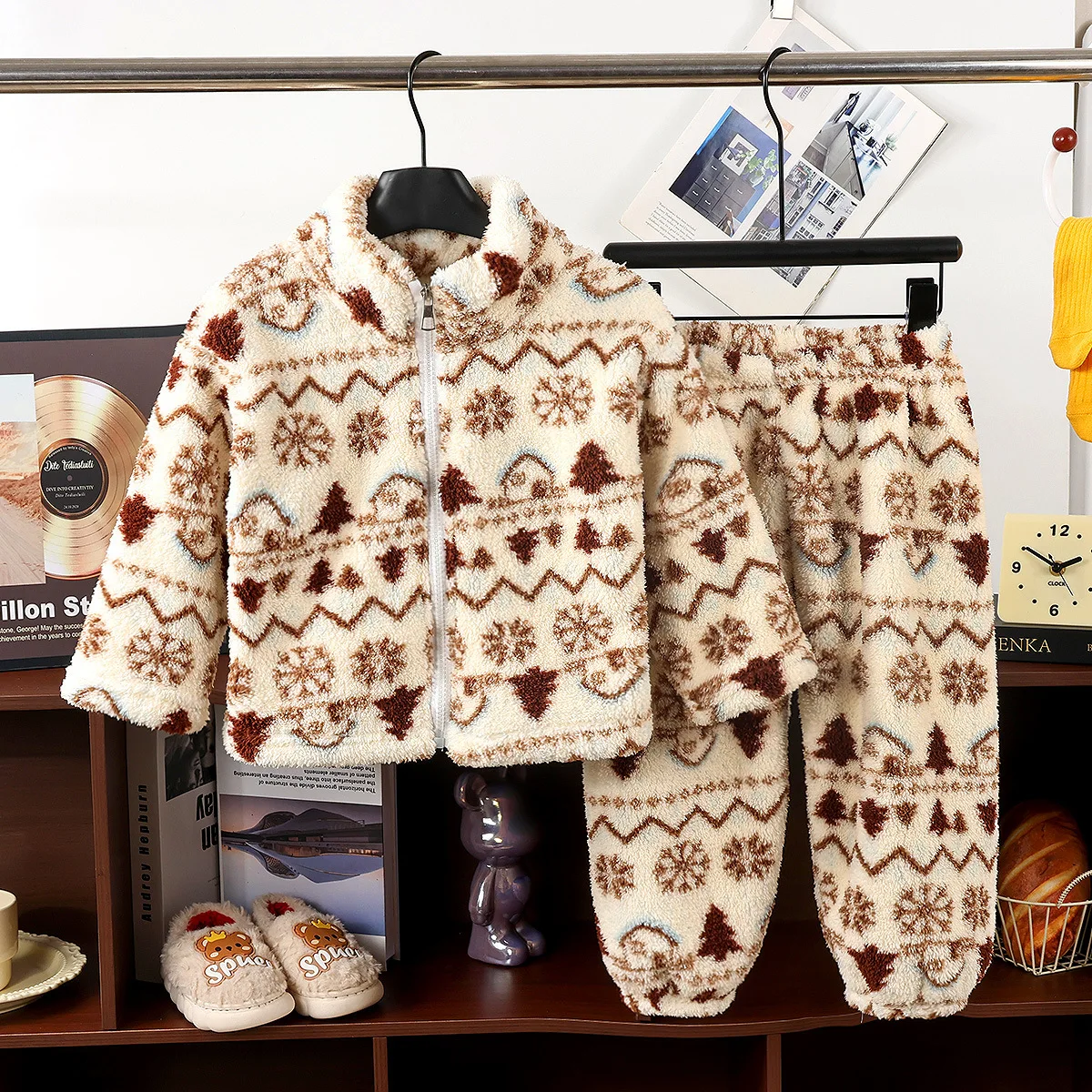 Children Boys Winter Two-piece Pajamas Set BELLBELL 2-12Yrs Kids Boys Printed Zipper Coat+pants Outfits American Thick Boys Suit