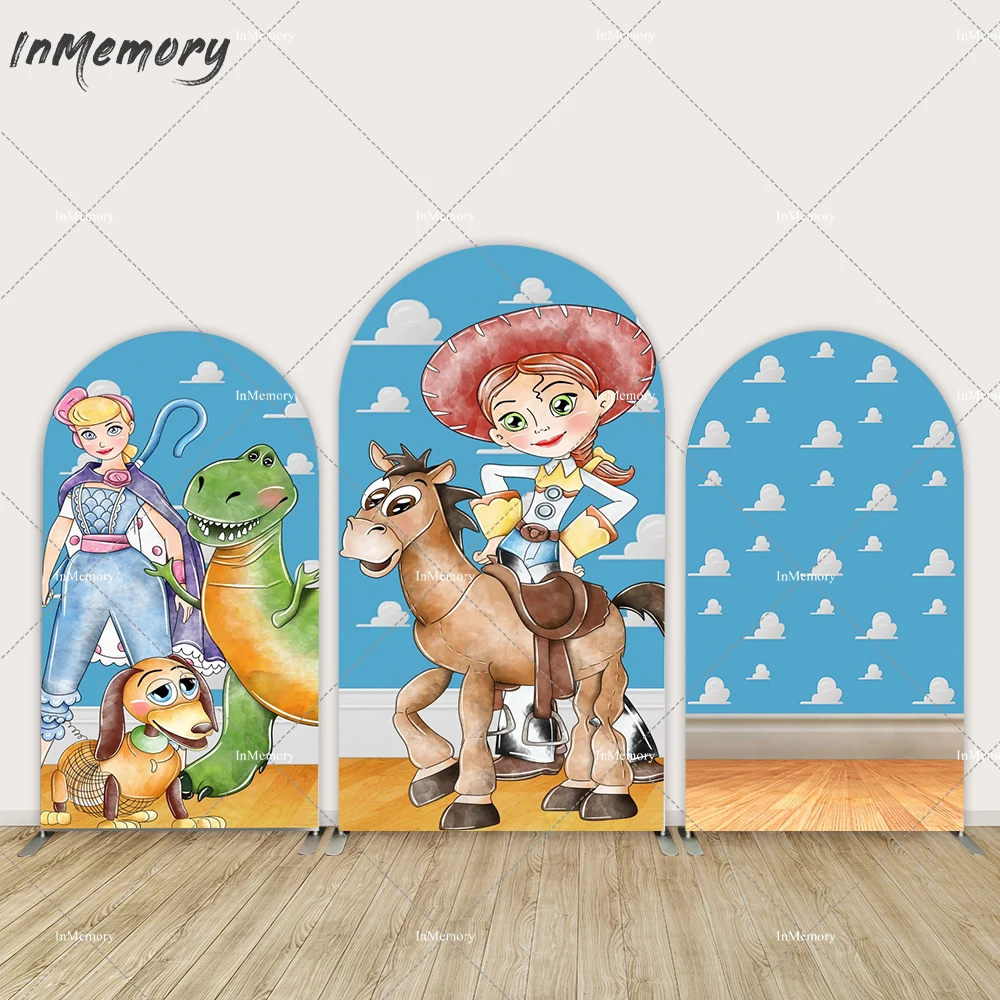 

Cartoon Girl Toy Story Arch Covers Backdrop for Birthday Party Decors Blue Sky White Clouds Baby Shower Chiara Wall Background