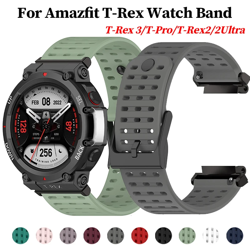 Silicone Strap For Amazfit T-Rex Watch Band For Amazfit T-Rex 3/T-Pro/T-Rex2/2Ultra Wristband Bracelet Replacement Accessories