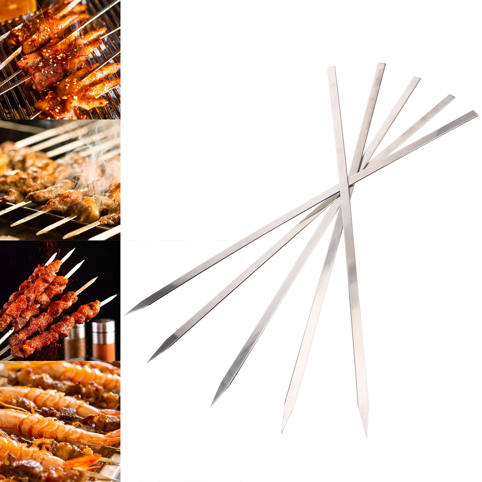 

5Pcs Premium Stainless Steel Bbq Skewers Heavy Duty Reusable Grilling Skewers for Meat Vegetables Safe Heat Resistant Barbecue