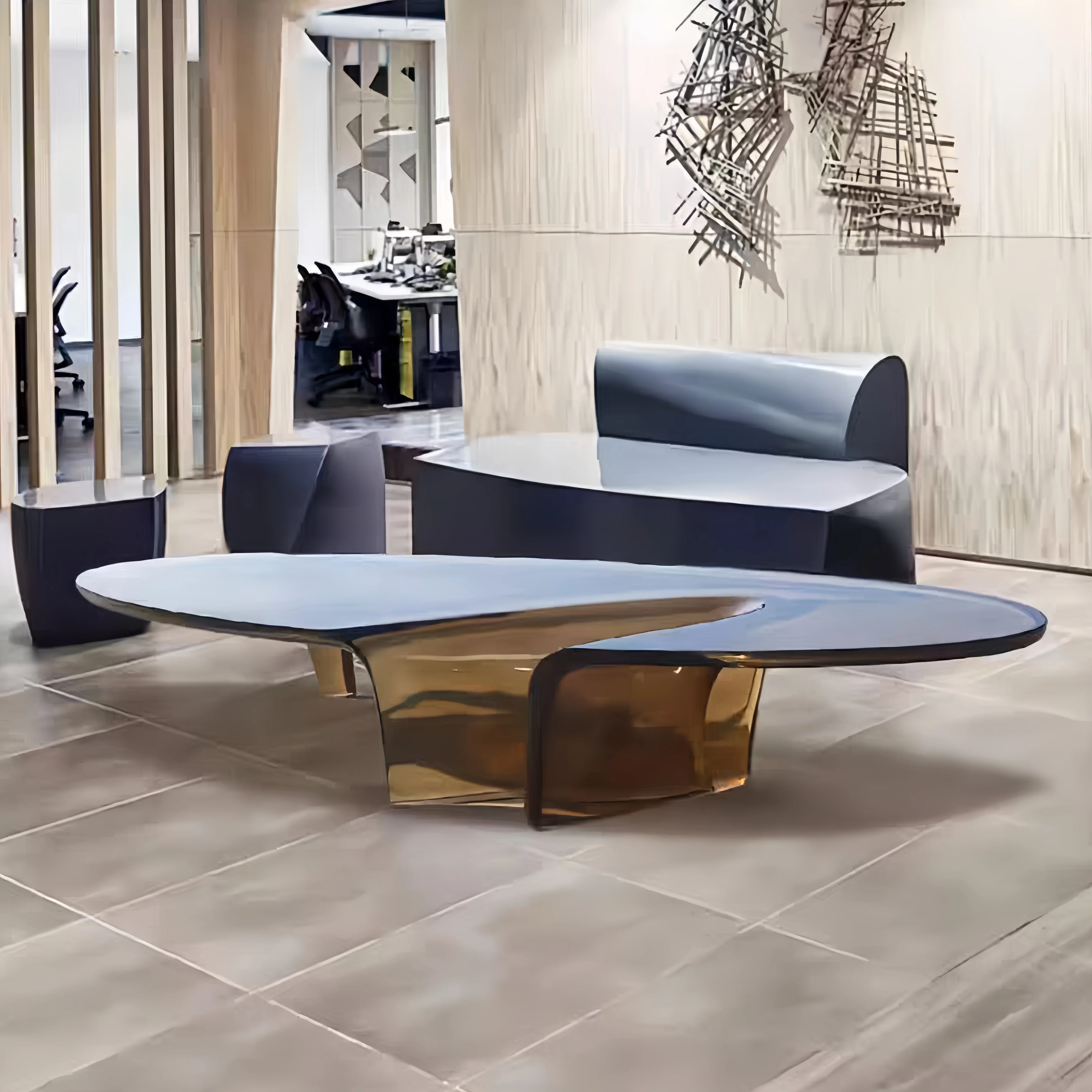 Nordic high-end designer art imported resin special-shaped waterfall coffee table simple modern oval edge table
