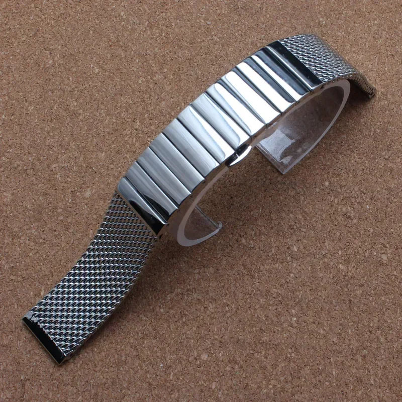 

Solid Stainless Steel Straps Driving Watch Band Deployment Buckle shark Mesh Polished Business watch band 18/20/22/24mm Bracelet