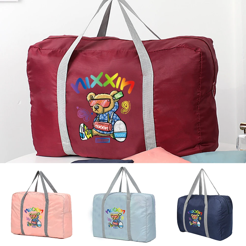 Large Capacity Travel Bags Men Clothing Organize Travel Bag Storage Bags Foldable Bag Luggage Women Handbag Fashion Bear Pattern