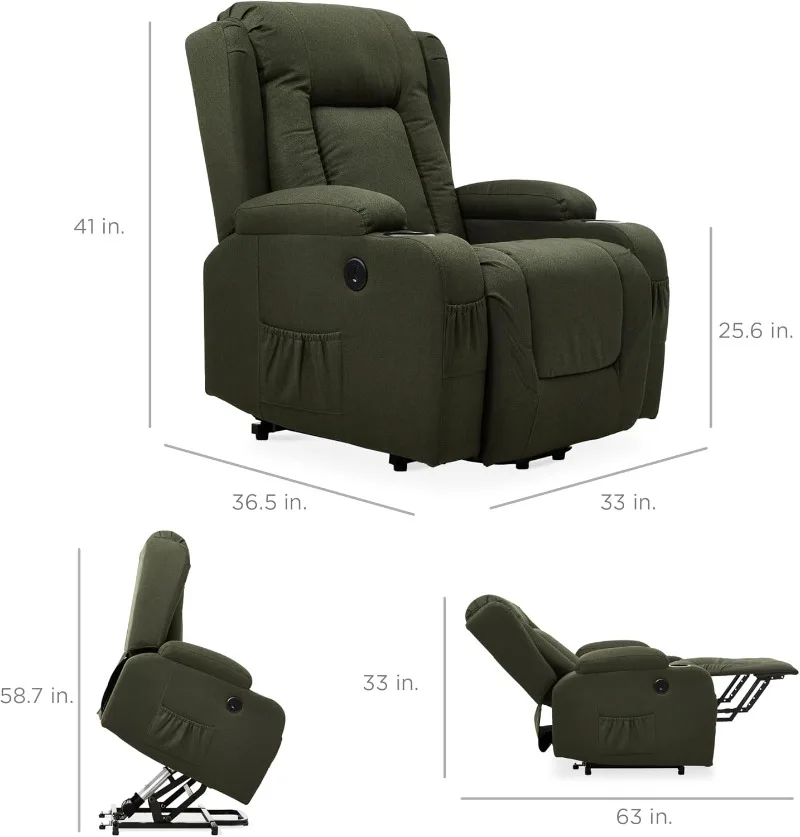 Modern Linen Electric Power Lift Chair, Recliner Massage Chair, Adjustable Furniture, Easy-to-Reach Button - Olive