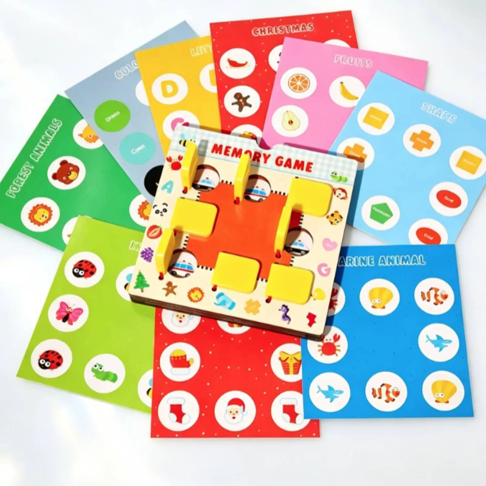 Children Memory Game Portable Wood Board Game Parts Flip Cover Memory Board Educational Games Kids for Travel and Home Use