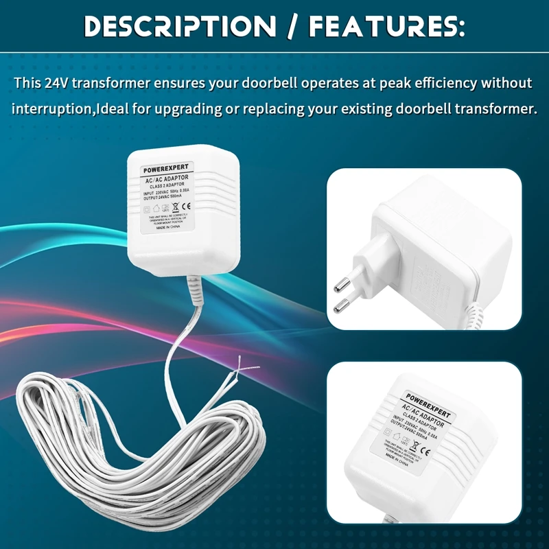 อะแดปเตอร์หม้อแปลงออด 24V สําหรับออดวิดีโอประสิทธิภาพที่เพิ่มขึ้นและติดตั้งง่าย