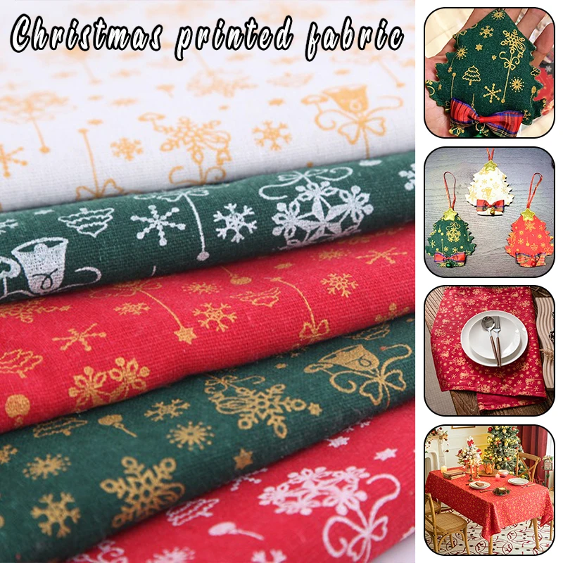 

100x145cm Snowflake Bell Christmas Printed Fabric Home Christmas Decoration Tablecloths Sofa Cover Handmade DIY Sewing Cloth