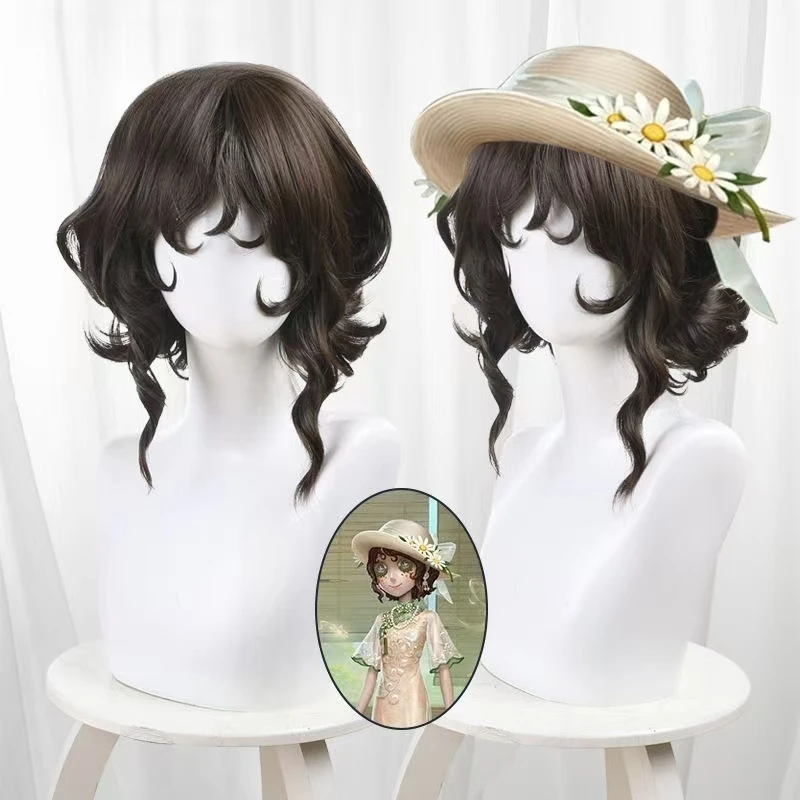 

Парик для косплея аниме Gardener Chuqing, черно-коричневые завитые короткие вьющиеся волосы, термостойкие синтетические парики с розовой сеткой