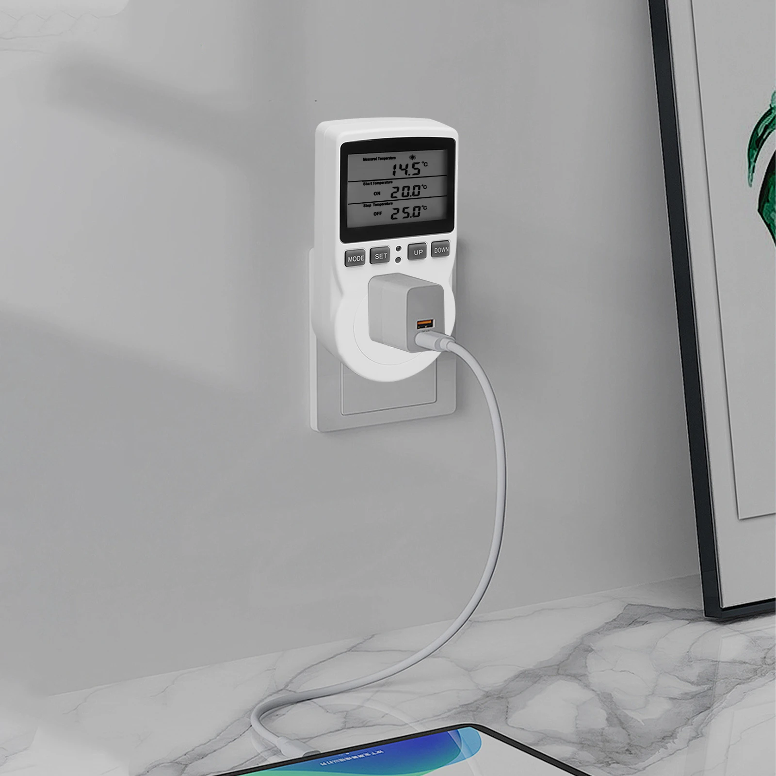 Digital Thermostat Outlet Plug Temperature Controller Outlet Socket 120V Heating Cooling Control 110V 15A Celsius Fahrenheit